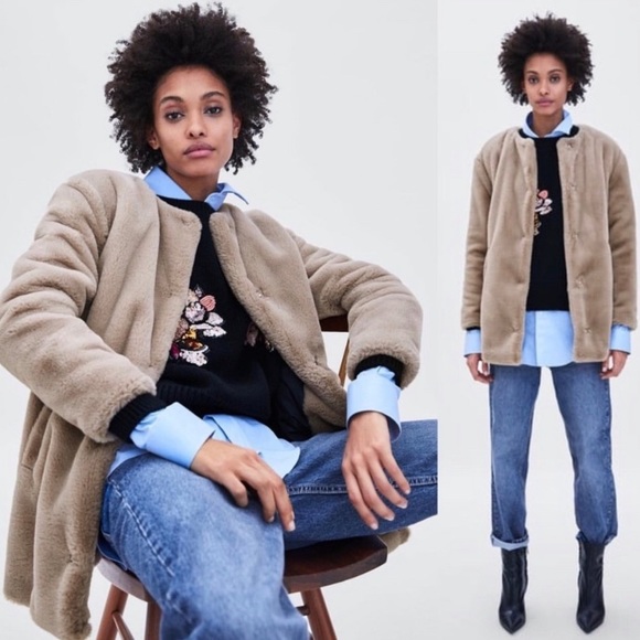 ZARA FAUX FUR COAT BRAND NEW WITH TAGS XS - Picture 1 of 7